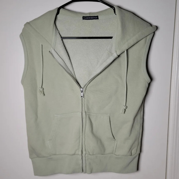 Brandy Melville Light Green Hooded Zip-Up Vest Sweater | One Size - Picture 1 of 8